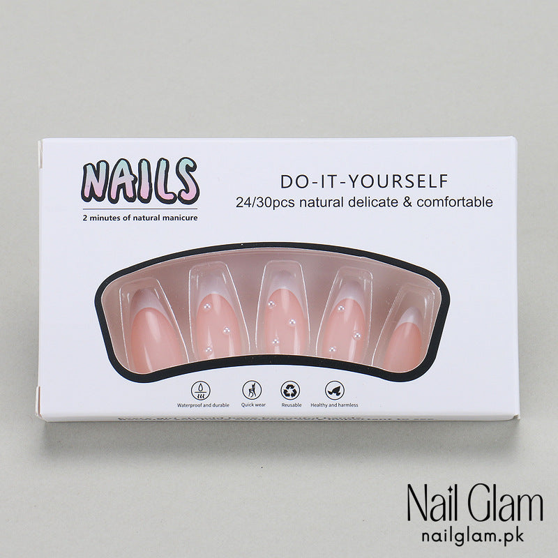 Nail Glam 553 - Elegant Pearls and Curves (24Pcs) - Application Kit Included