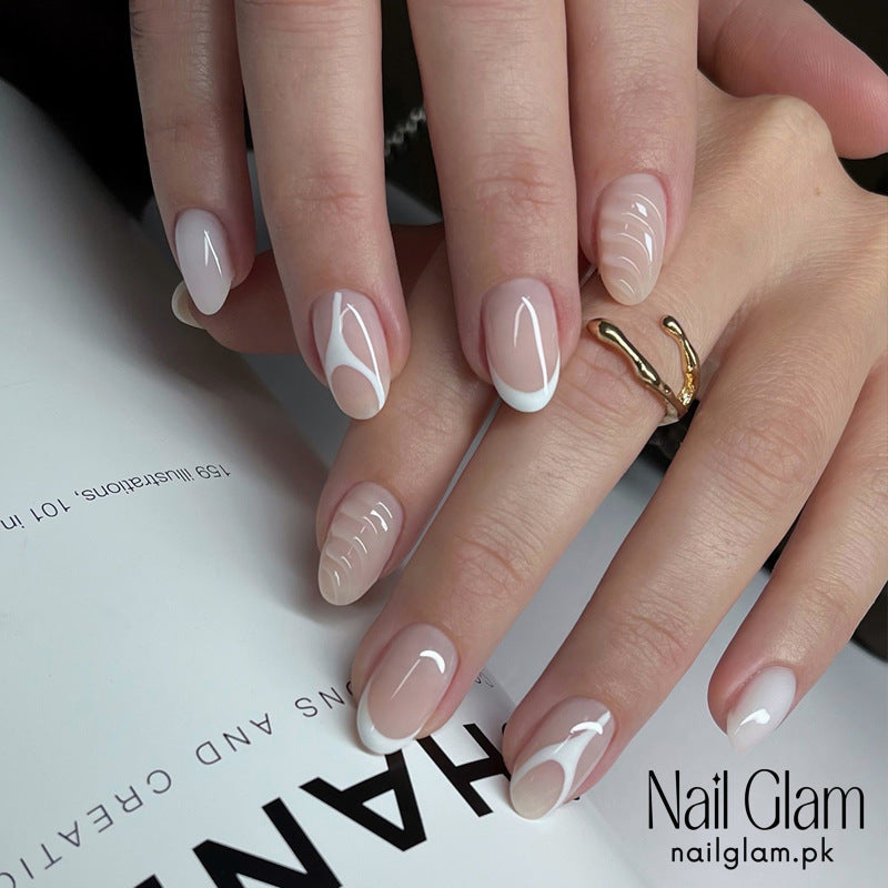 Nail Glam 554 - White Curved Tips (24Pcs) - Application Kit Included