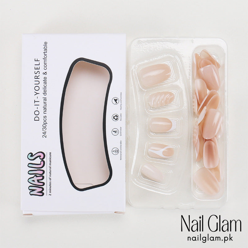 Nail Glam 554 - White Curved Tips (24Pcs) - Application Kit Included