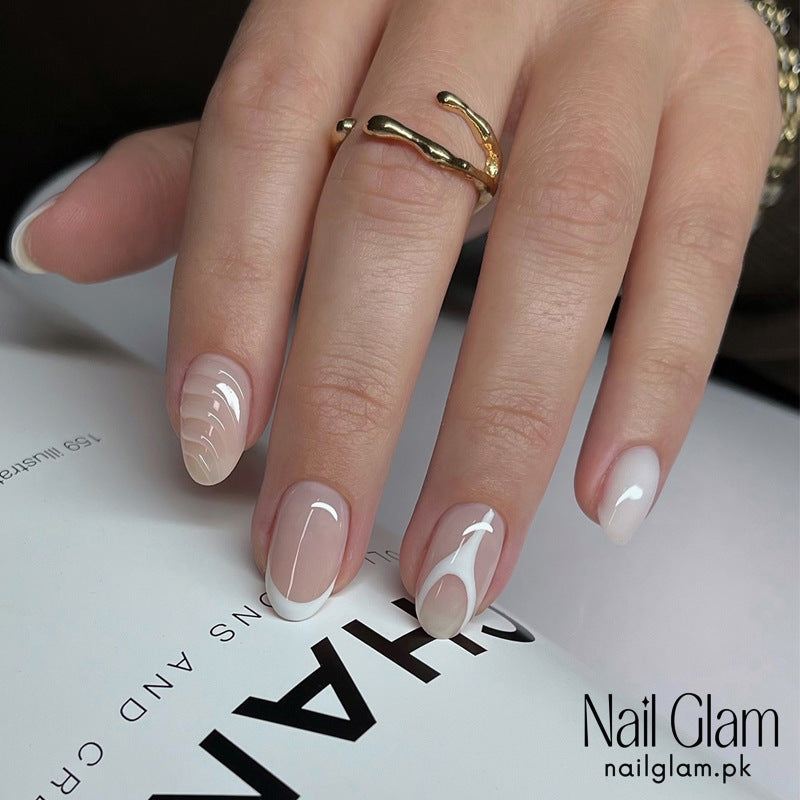 Nail Glam 554 - White Curved Tips (24Pcs) - Application Kit Included