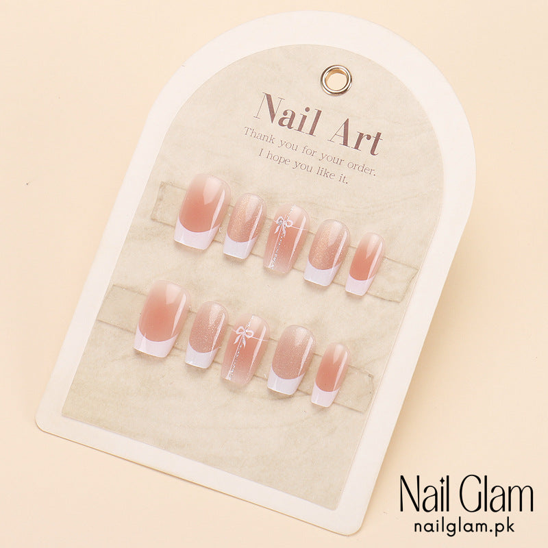 Nail Glam 555 - Delicate Pink French (30Pcs) - Application Kit Included