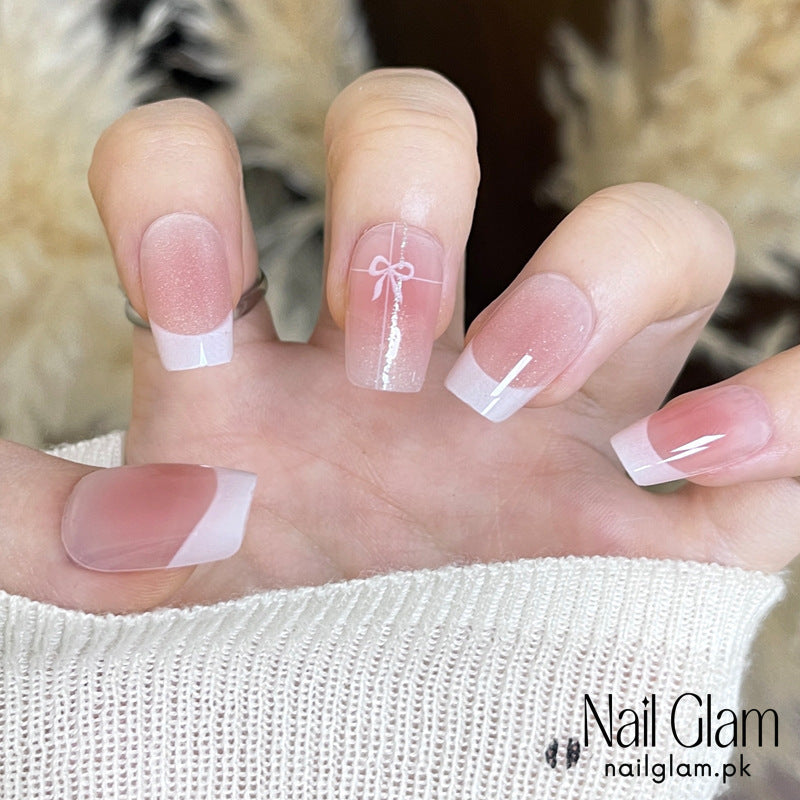 Nail Glam 555 - Delicate Pink French (30Pcs) - Application Kit Included