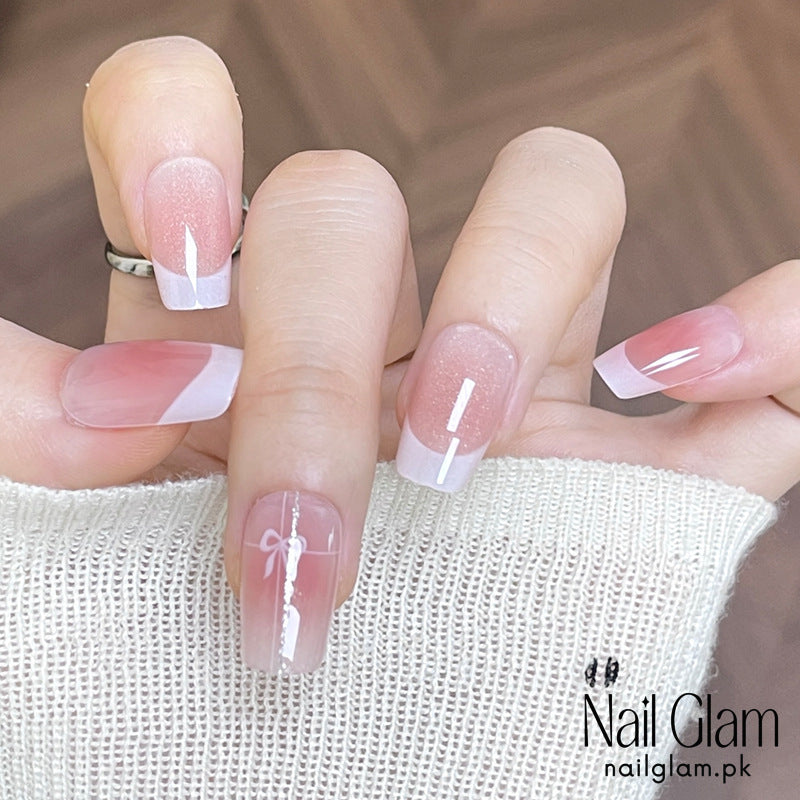 Nail Glam 555 - Delicate Pink French (30Pcs) - Application Kit Included