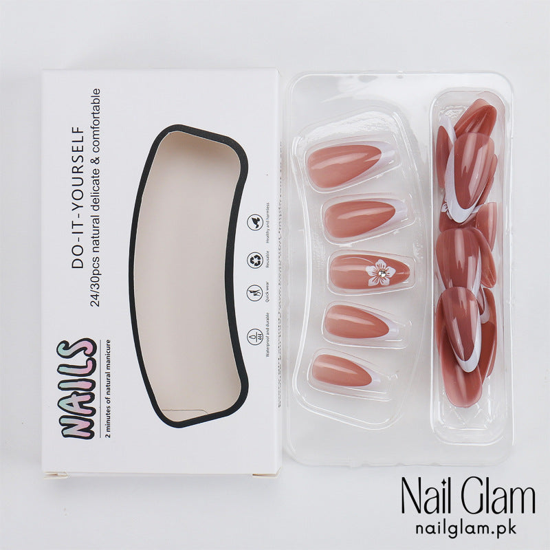 Nail Glam 556 - French Delicacy (24Pcs) - Application Kit Included