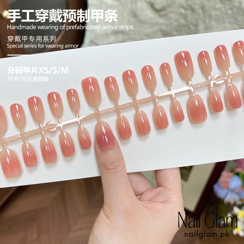 Nail Glam 558 - Soft Nude Gradient (30Pcs) - Application Kit Included