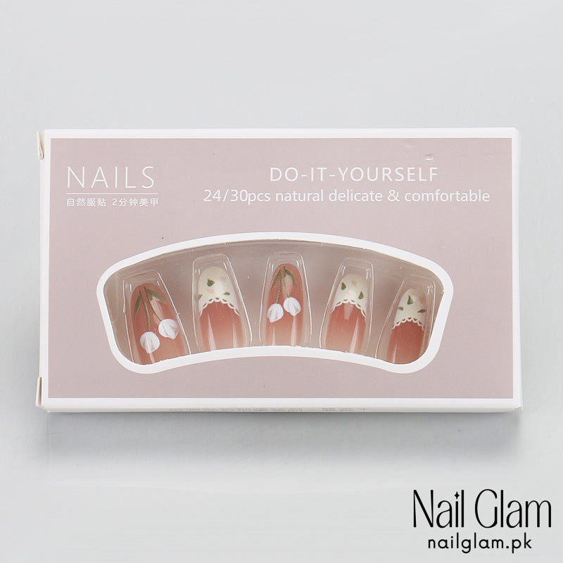 Nail Glam 560 - Floral French (30Pcs) - Application Kit Included