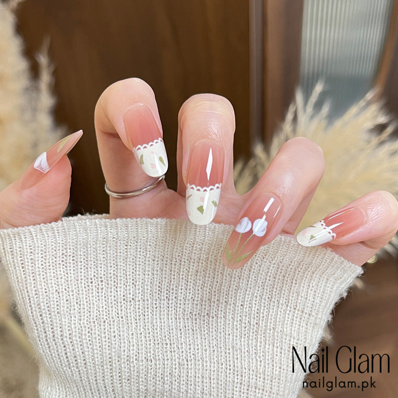 Nail Glam 560 - Floral French (30Pcs) - Application Kit Included