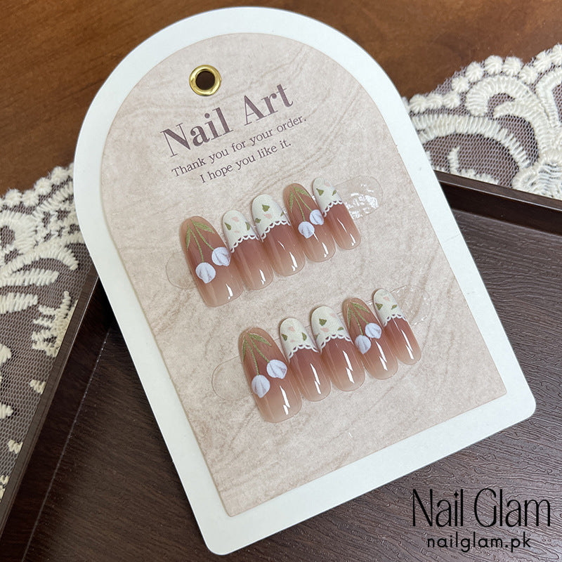 Nail Glam 560 - Floral French (30Pcs) - Application Kit Included
