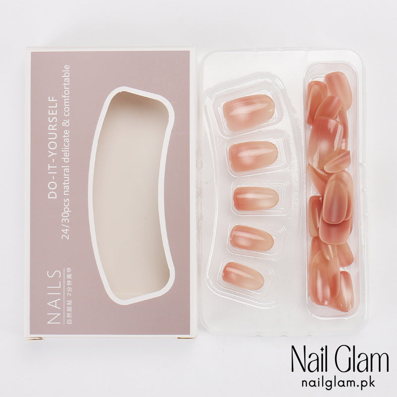Nail Glam 561 - Soft Nude Cat Eyes (30Pcs) - Application Kit Included