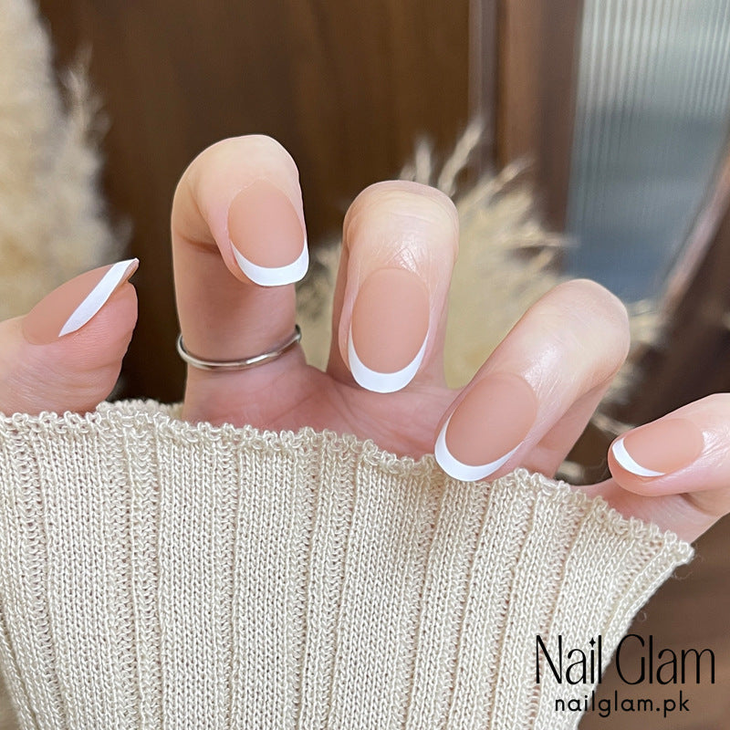 Nail Glam 564 - Nude French (24Pcs) - Application Kit Included
