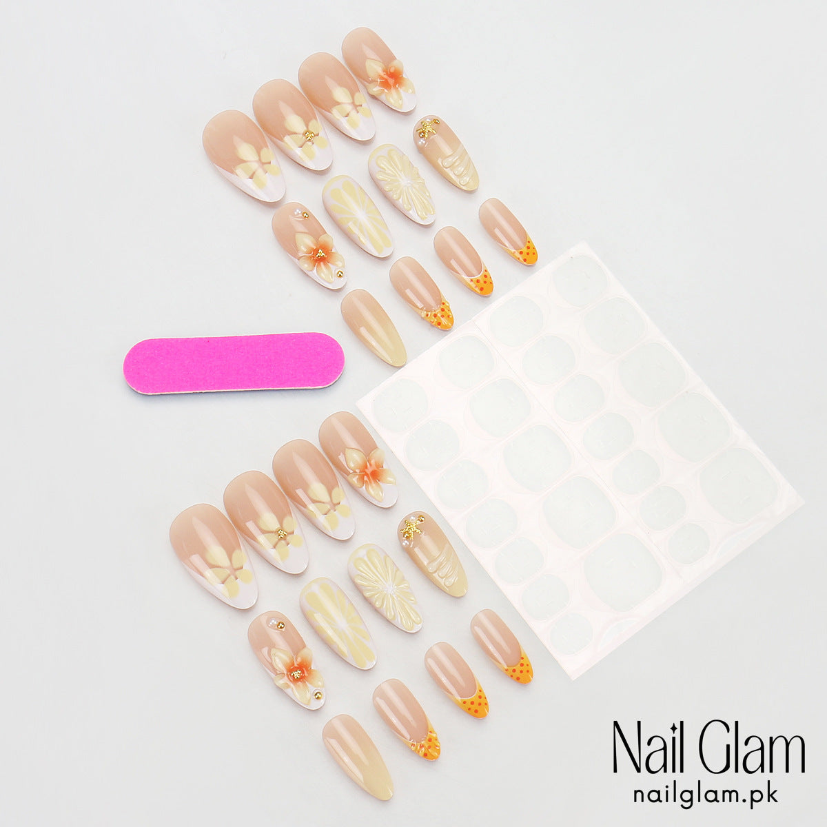 Nail Glam 567 - Blossom Beauty (24Pcs) - Application Kit Included