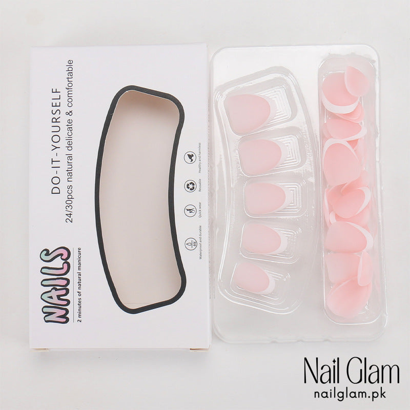Nail Glam 568 - Soft Pink French (24Pcs) - Application Kit Included