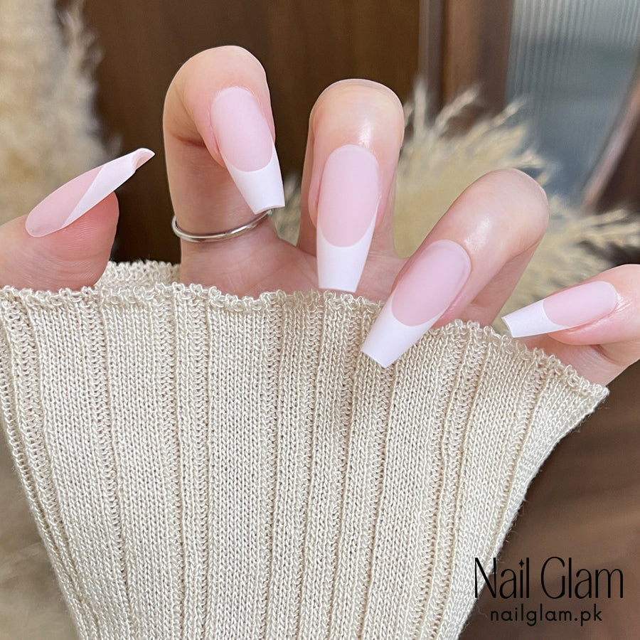 Nail Glam 569 - Chic Pink and White (24Pcs) - Application Kit Included