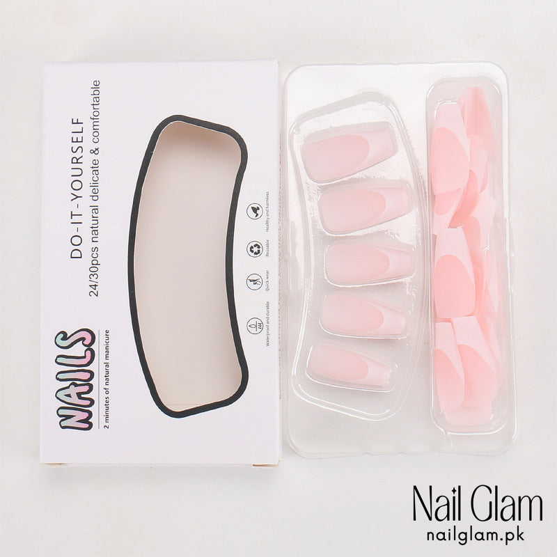 Nail Glam 569 - Chic Pink and White (24Pcs) - Application Kit Included