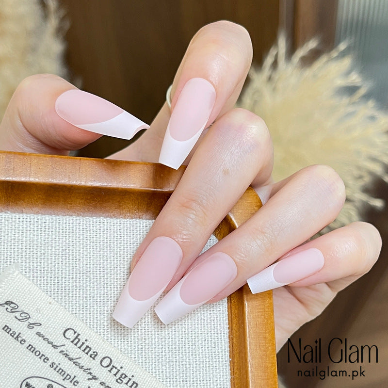 Nail Glam 569 - Chic Pink and White (24Pcs) - Application Kit Included