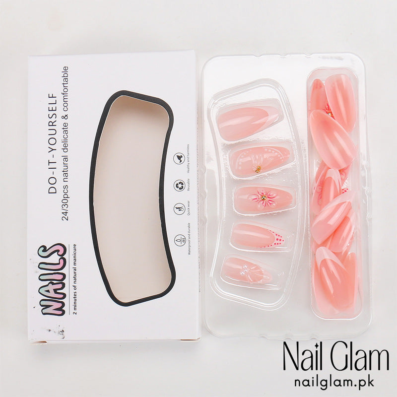 Nail Glam 571 - Blossom Bliss (24Pcs) - Application Kit Included