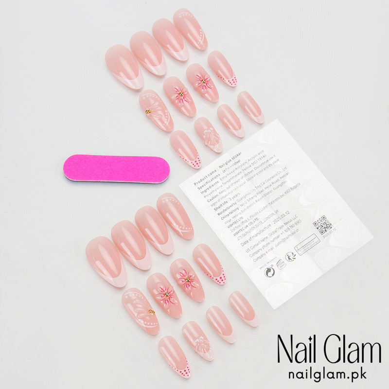 Nail Glam 571 - Blossom Bliss (24Pcs) - Application Kit Included