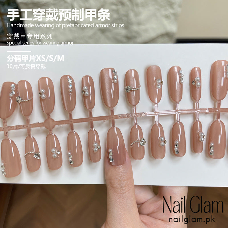 Nail Glam 572 - Elegant Pearls (30Pcs) -  Application Kit Included