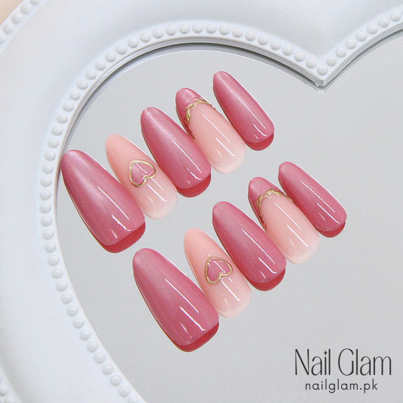 NailGlam 583 - 3D Gilded Heart-Shaped (30Pcs) - Application Kit Included