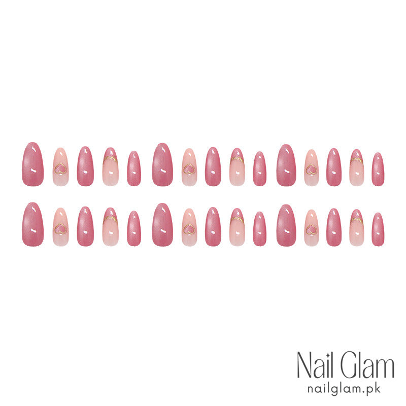 NailGlam 583 - 3D Gilded Heart-Shaped (30Pcs) - Application Kit Included