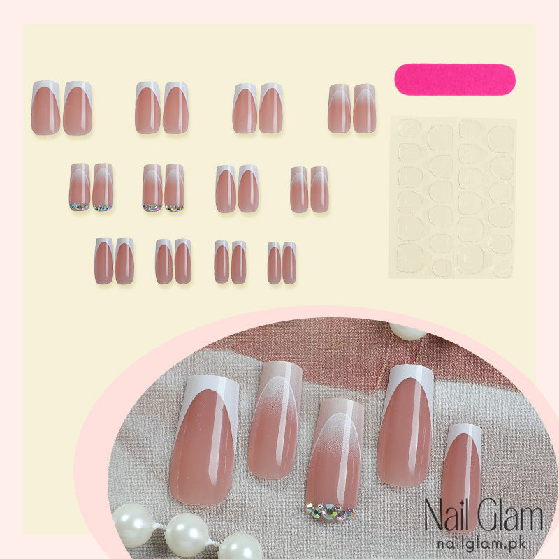 Nail Glam 587 - Glamourous French Manicure (24Pcs) - Application Kit Included