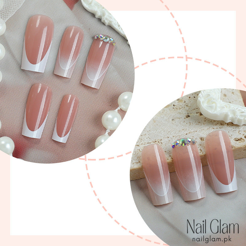 Nail Glam 587 - Glamourous French Manicure (24Pcs) - Application Kit Included