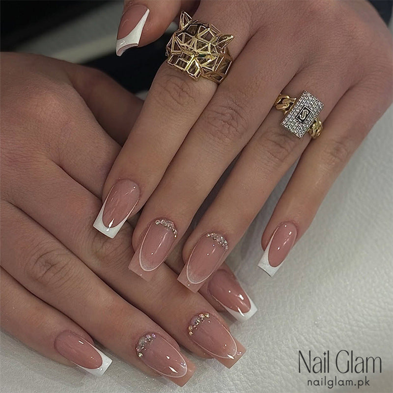 Nail Glam 587 - Glamourous French Manicure (24Pcs) - Application Kit Included