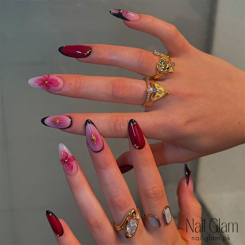 NailGlam 589 - Celestial Bloom Press-On Nail Set (24Pcs) - Application Kit Included