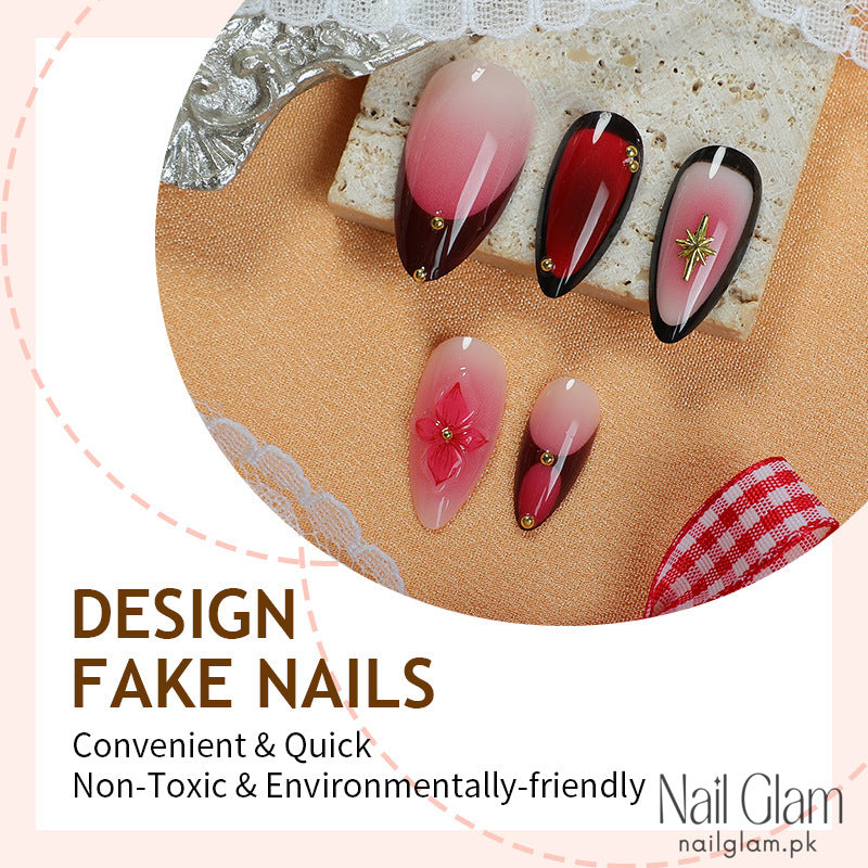 NailGlam 589 - Celestial Bloom Press-On Nail Set (24Pcs) - Application Kit Included