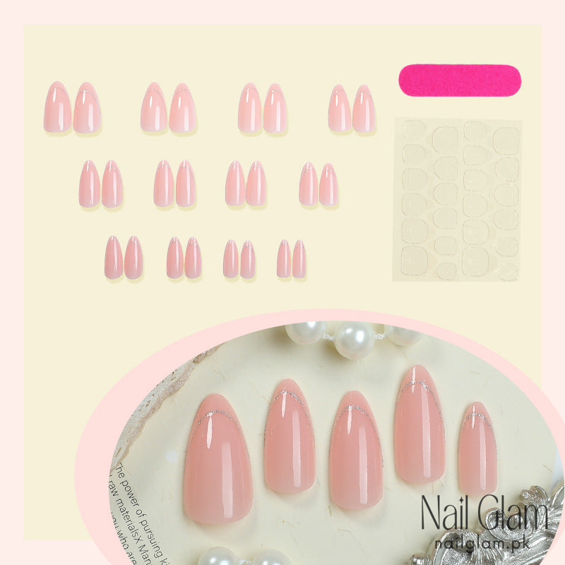 Almond Glitter French (24Pcs) - Application Kit Included