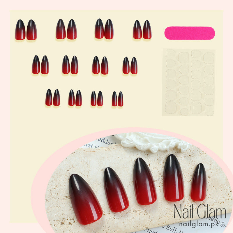 Nail Glam 595 - Glossy Ombre Almond (24Pcs) - Application Kit Included