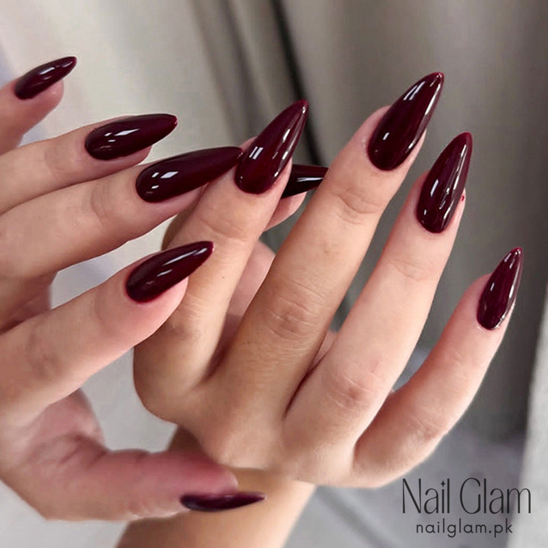 NailGlam 599 - Vinous Elegance Press-On Nail Set (24Pcs) - Application Kit Included