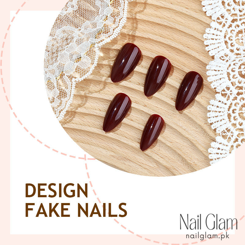 NailGlam 599 - Vinous Elegance Press-On Nail Set (24Pcs) - Application Kit Included