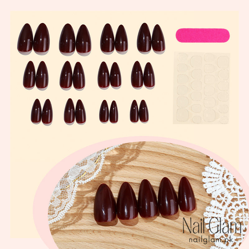 NailGlam 599 - Vinous Elegance Press-On Nail Set (24Pcs) - Application Kit Included