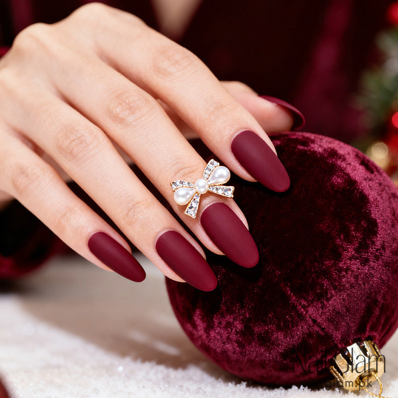 Burgundy Matte Press-On Nail Set (24Pcs) - Application Kit Included