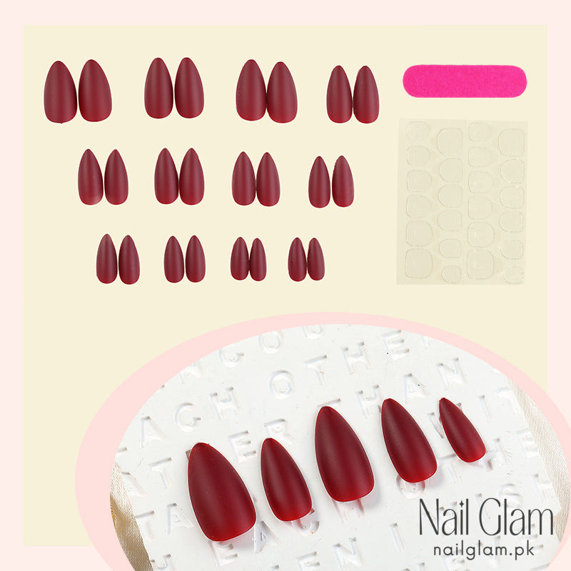 Burgundy Matte Press-On Nail Set (24Pcs) - Application Kit Included