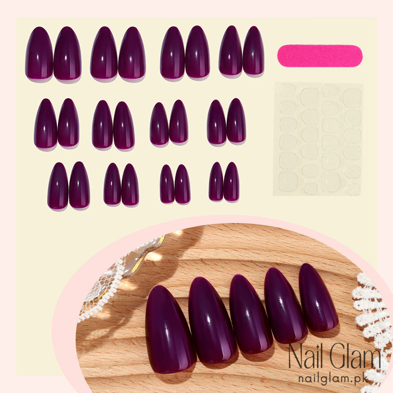 Deep Purple Press-On Nail Set (24Pcs) - Application Kit Included