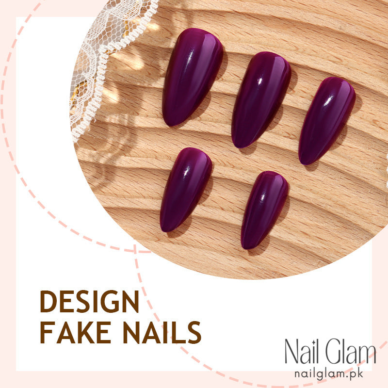 Deep Purple Press-On Nail Set (24Pcs) - Application Kit Included
