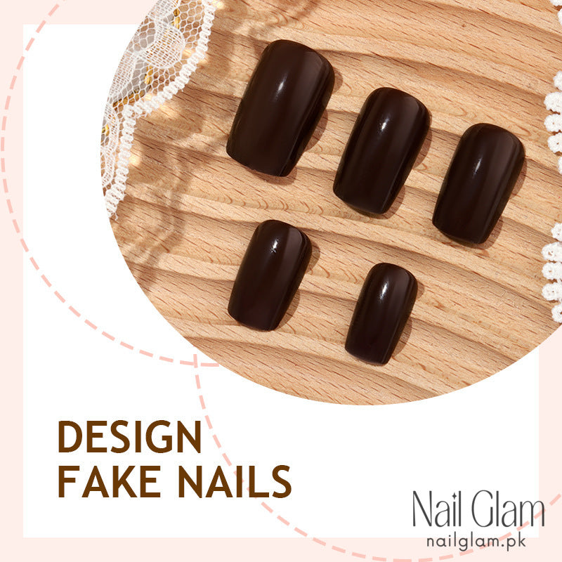 Dark Brown Press-On Nail Set (24Pcs) - Application Kit Included