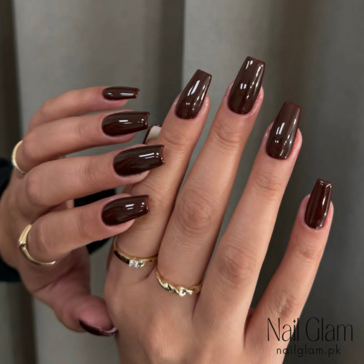 Dark Brown Press-On Nail Set (24Pcs) - Application Kit Included