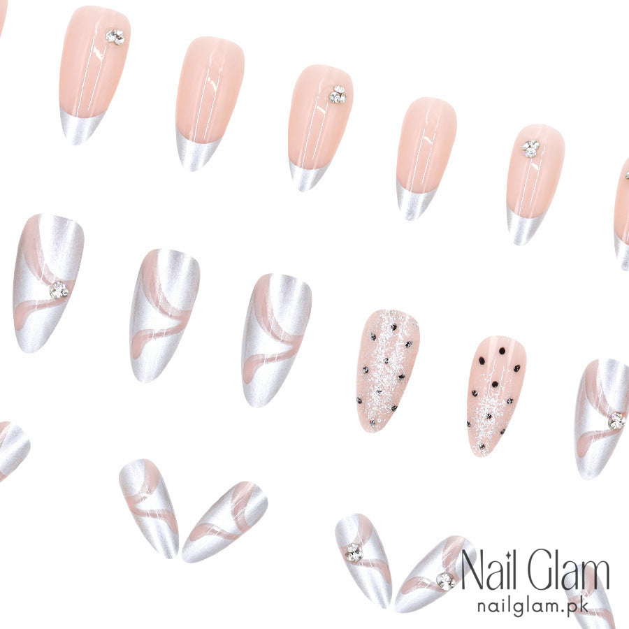 Ethereal Glow Press-On Nail Set (24Pcs) - Application Kit Included