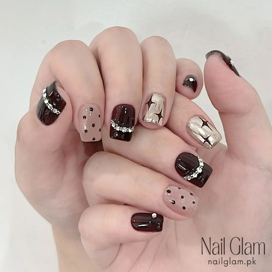 Midnight Elegance Press-On Nail Set (24Pcs) - Application Kit Included