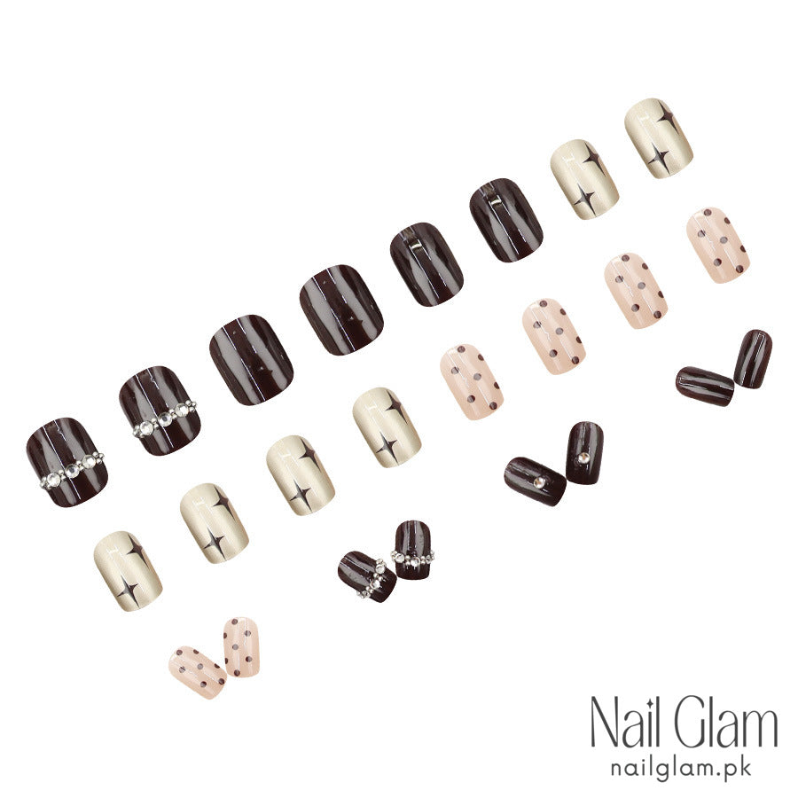 NailGlam 608 - Midnight Elegance Press-On Nail Set (24Pcs) - Application Kit Included