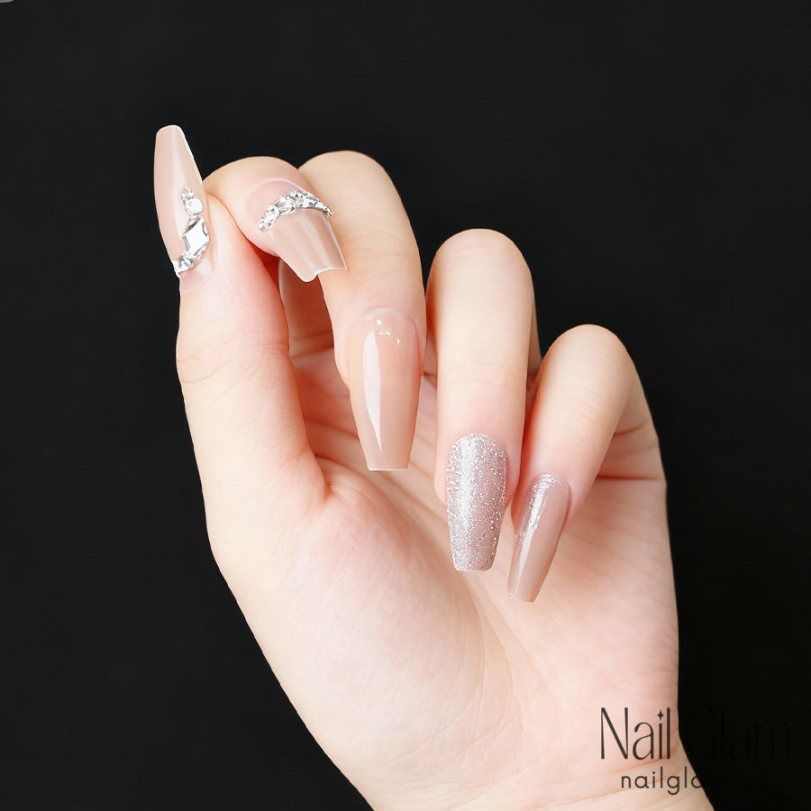 NailGlam 611 - Glittering Nude (24Pcs) - Application Kit Included