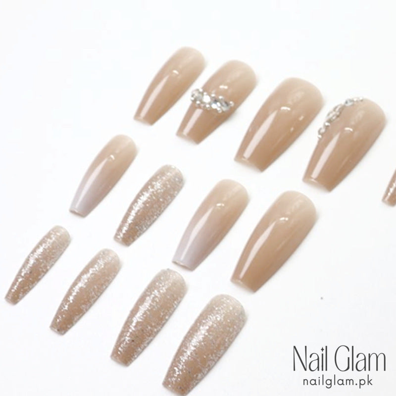 NailGlam 611 - Glittering Nude (24Pcs) - Application Kit Included