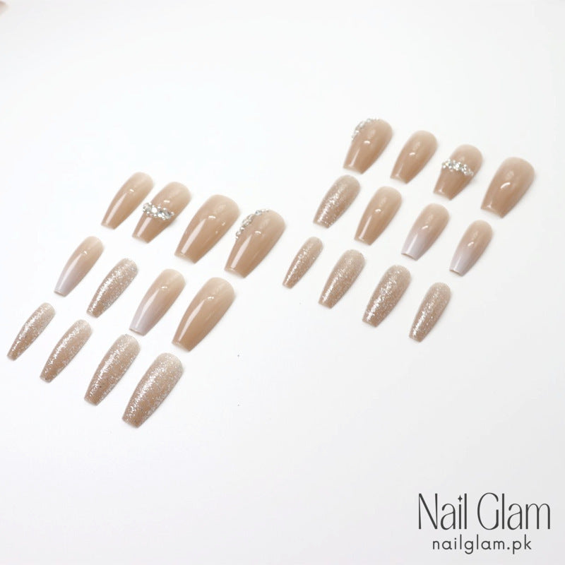 NailGlam 611 - Glittering Nude (24Pcs) - Application Kit Included