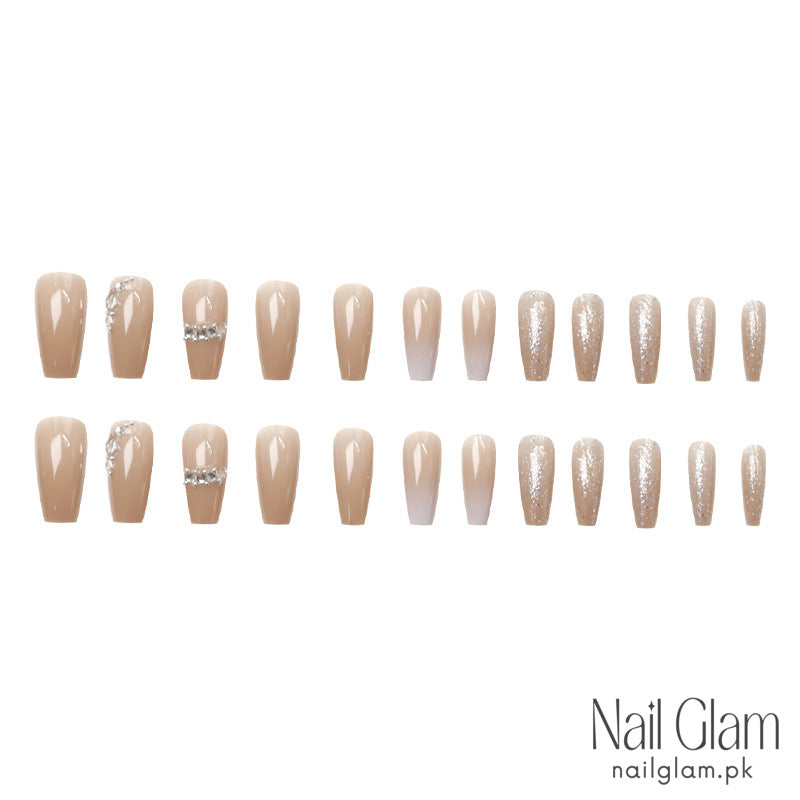 NailGlam 611 - Glittering Nude (24Pcs) - Application Kit Included