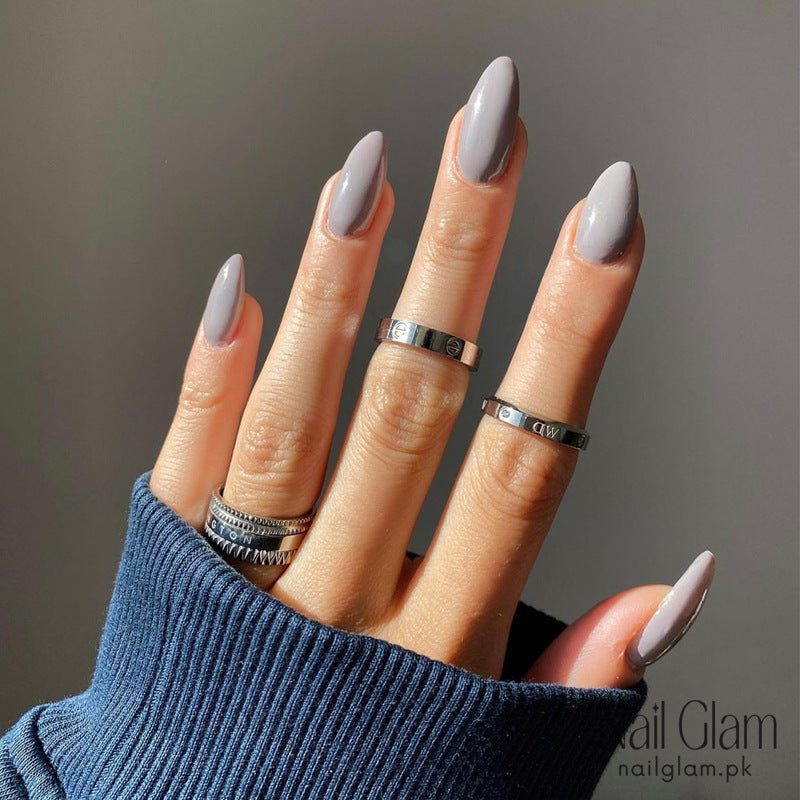 NailGlam 612 - Gray Solid Color (24Pcs) - Application Kit Included