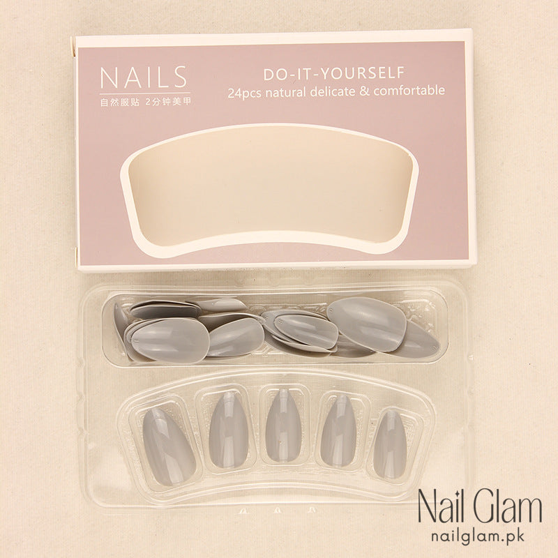NailGlam 612 - Gray Solid Color (24Pcs) - Application Kit Included