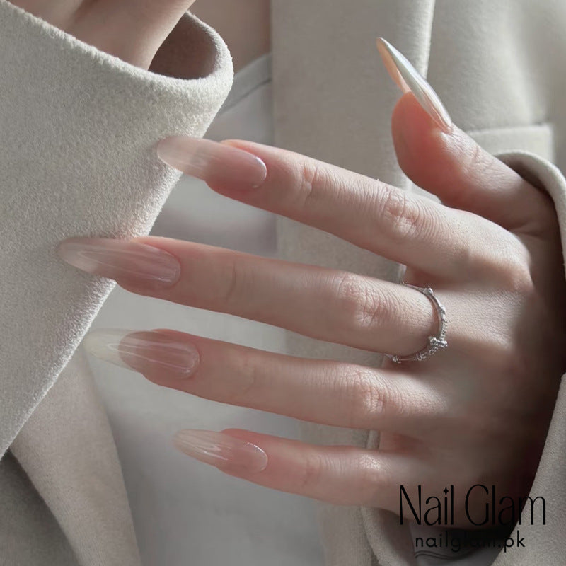 NailGlam 636 - Pink White Edge (30Pcs) - Application Kit Included